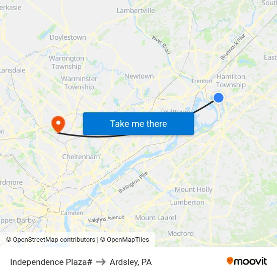 Independence Plaza# to Ardsley, PA map