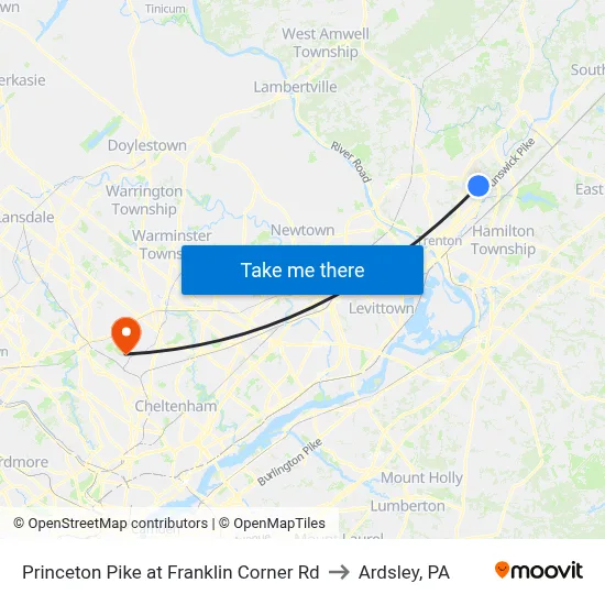 Princeton Pike at Franklin Corner Rd to Ardsley, PA map