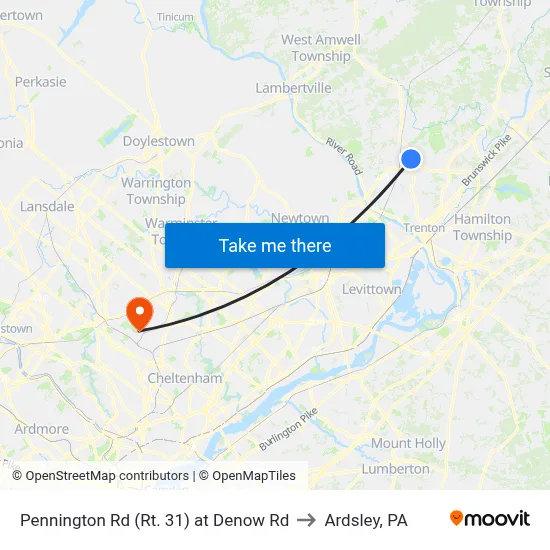 Pennington Rd (Rt. 31)  at Denow Rd to Ardsley, PA map