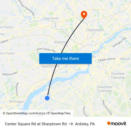 Center Square Rd at Sharptown Rd to Ardsley, PA map