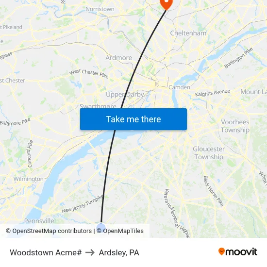 Woodstown Acme# to Ardsley, PA map