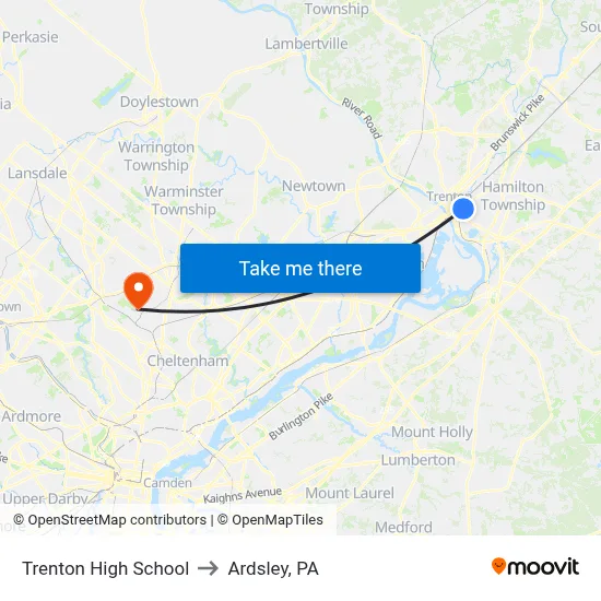 Trenton High School to Ardsley, PA map