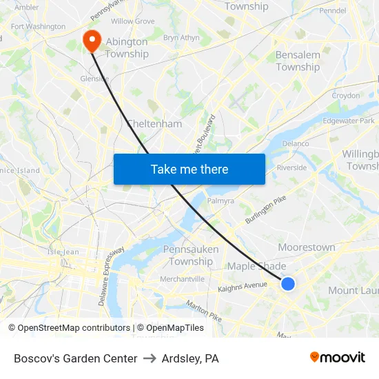Boscov's Garden Center to Ardsley, PA map