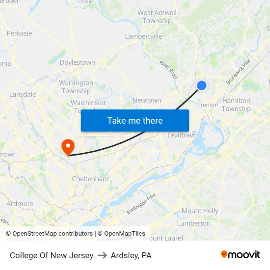 College Of New Jersey to Ardsley, PA map