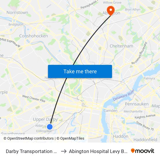 Darby Transportation Center to Abington Hospital Levy Building map