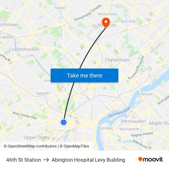 46th St Station to Abington Hospital Levy Building map