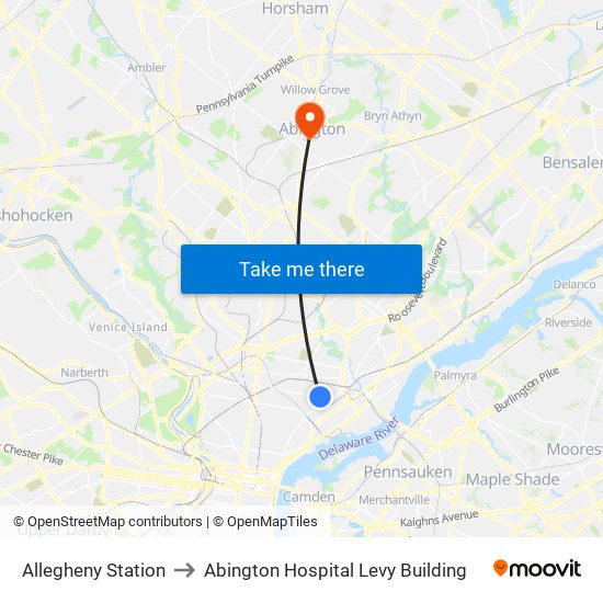 Allegheny Station to Abington Hospital Levy Building map