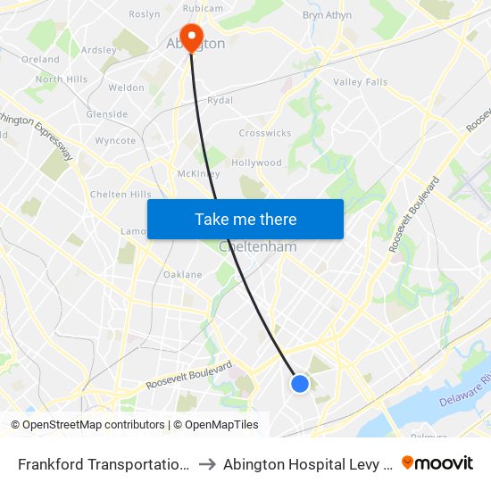 Frankford Transportation Center to Abington Hospital Levy Building map