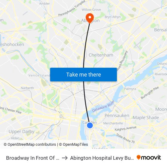 Broadway In Front Of Wrtc to Abington Hospital Levy Building map