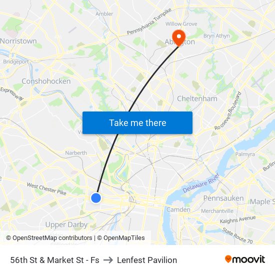 56th St & Market St - Fs to Lenfest Pavilion map