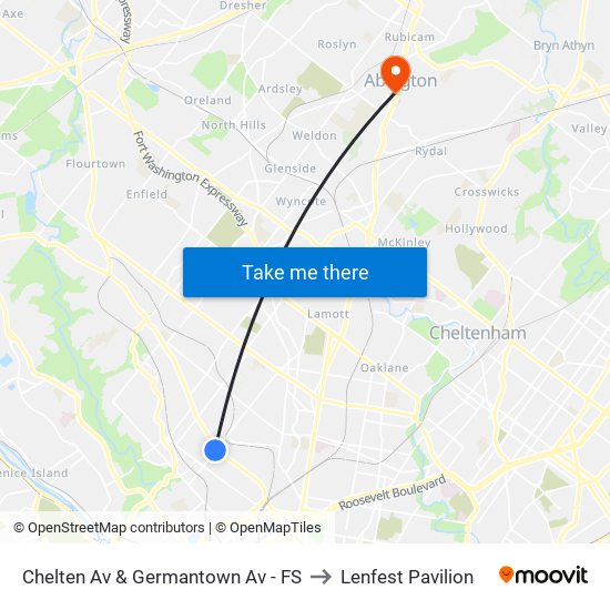 Chelten Av & Germantown Av - FS to Lenfest Pavilion map