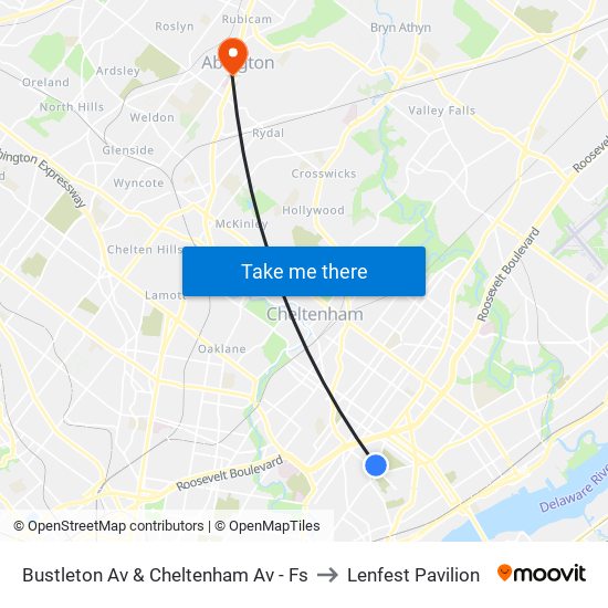 Bustleton Av & Cheltenham Av - Fs to Lenfest Pavilion map