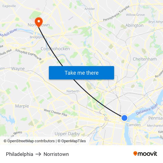 Philadelphia to Norristown map