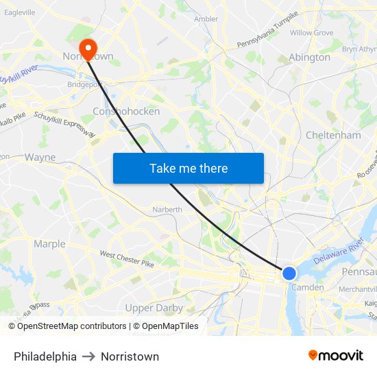 Philadelphia to Norristown map