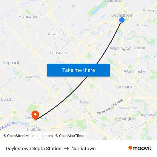 Doylestown Septa Station to Norristown map