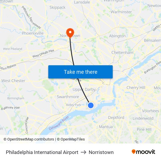 Philadelphia International Airport to Norristown map