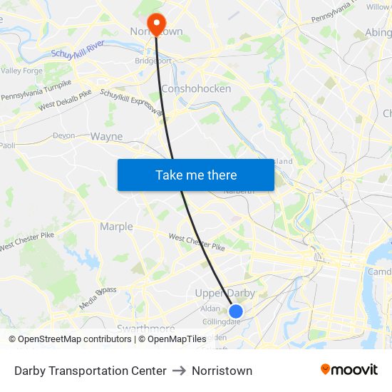 Darby Transportation Center to Norristown map