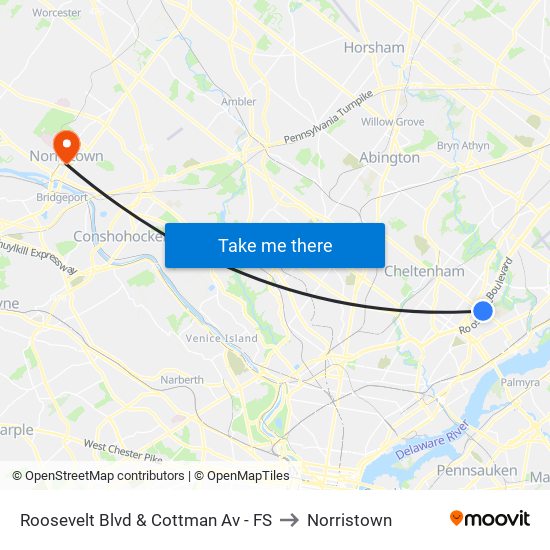 Roosevelt Blvd & Cottman Av - FS to Norristown map
