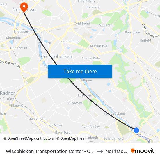 Wissahickon Transportation Center - Onsite to Norristown map