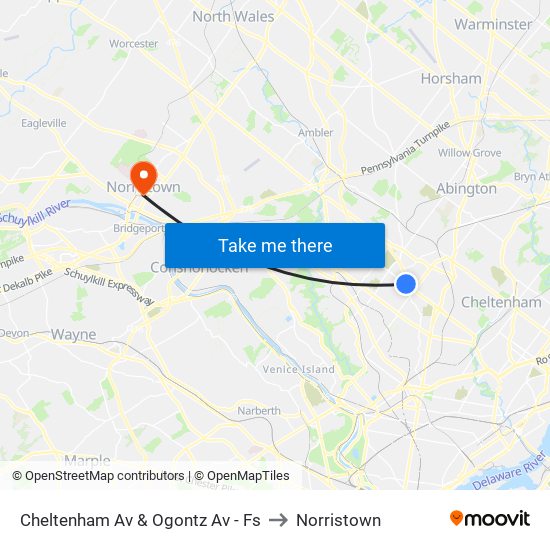 Cheltenham Av & Ogontz Av - Fs to Norristown map