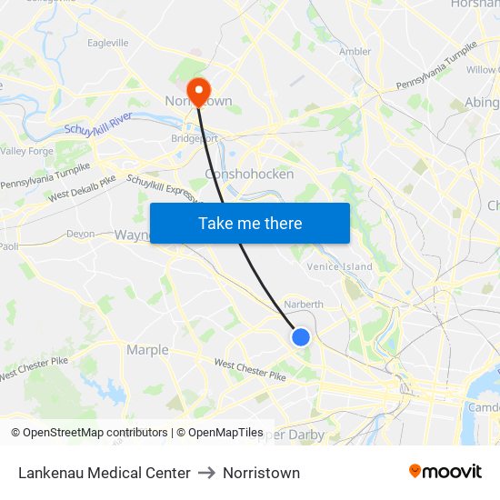 Lankenau Medical Center to Norristown map