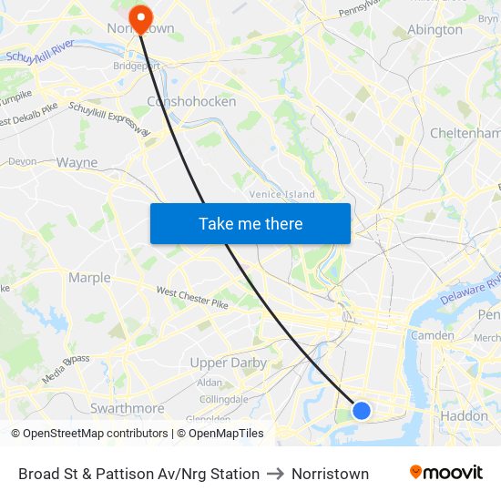 Broad St & Pattison Av/Nrg Station to Norristown map