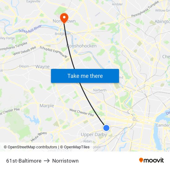 61st-Baltimore to Norristown map