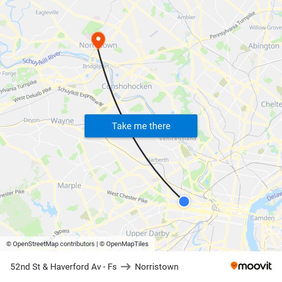 52nd St & Haverford Av - Fs to Norristown map