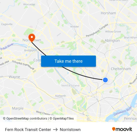 Fern Rock Transit Center to Norristown map