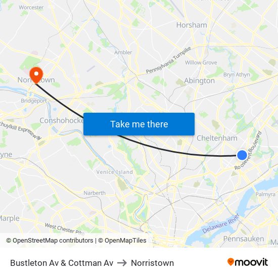 Bustleton Av & Cottman Av to Norristown map