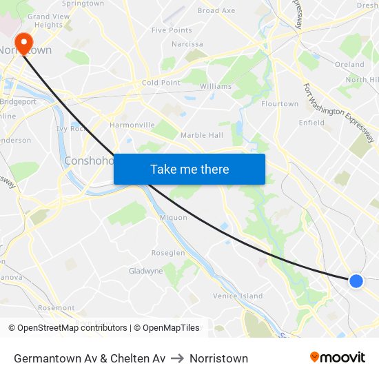 Germantown Av & Chelten Av to Norristown map