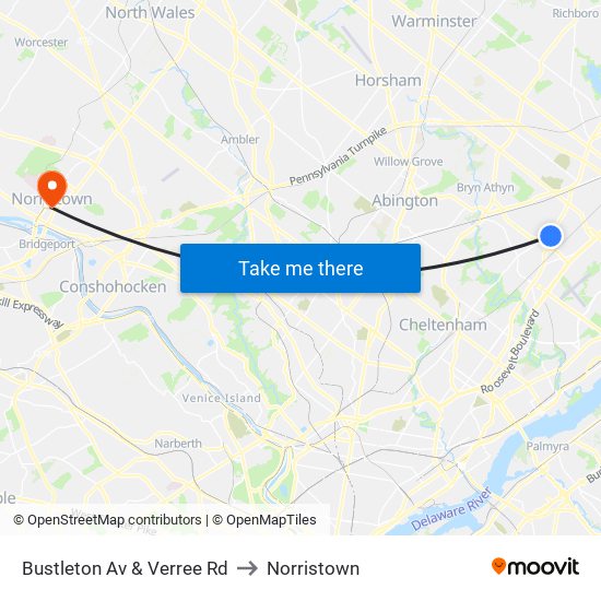 Bustleton Av & Verree Rd to Norristown map