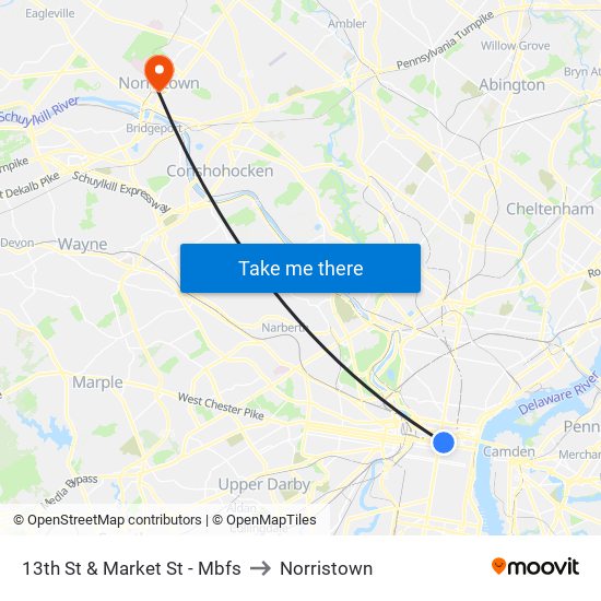 13th St & Market St - Mbfs to Norristown map