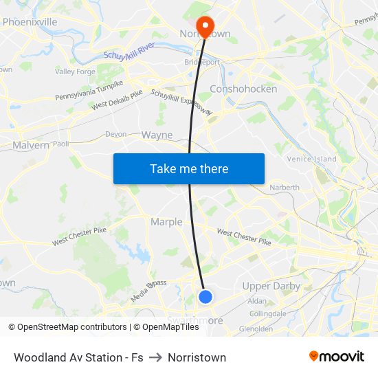 Woodland Av Station - Fs to Norristown map