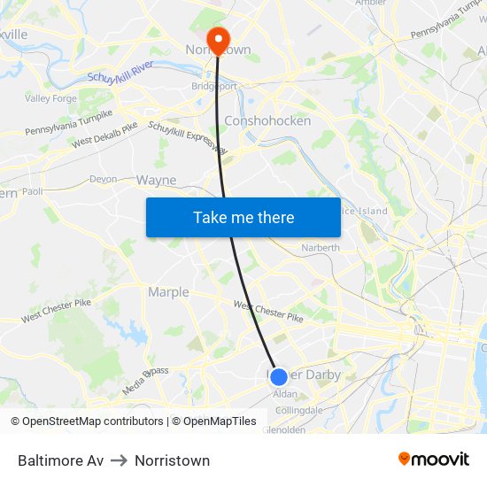 Baltimore Av to Norristown map