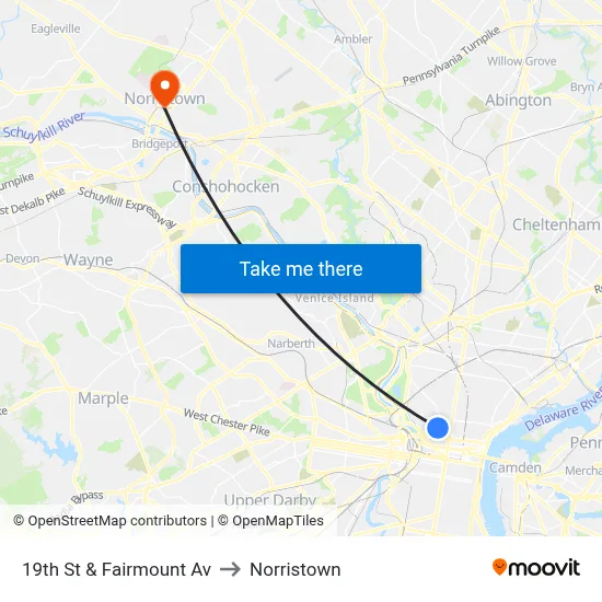 19th St & Fairmount Av to Norristown map