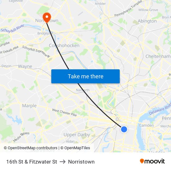 16th St & Fitzwater St to Norristown map