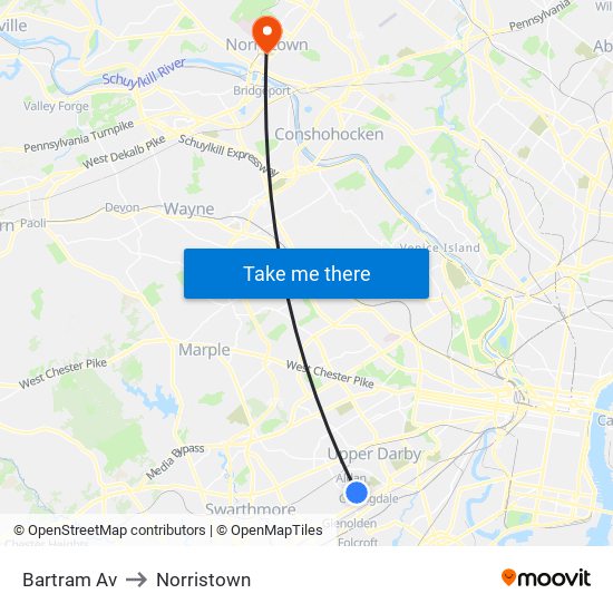 Bartram Av to Norristown map