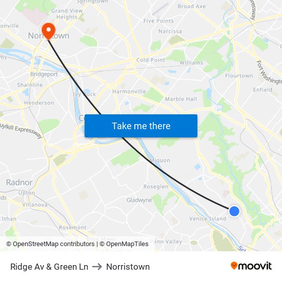 Ridge Av & Green Ln to Norristown map