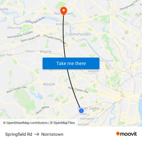 Springfield Rd to Norristown map