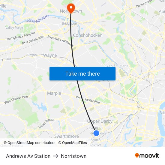 Andrews Av Station to Norristown map