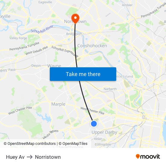 Huey Av to Norristown map