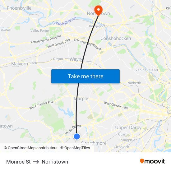 Monroe St to Norristown map
