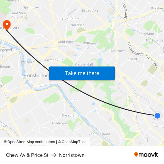 Chew Av & Price St to Norristown map