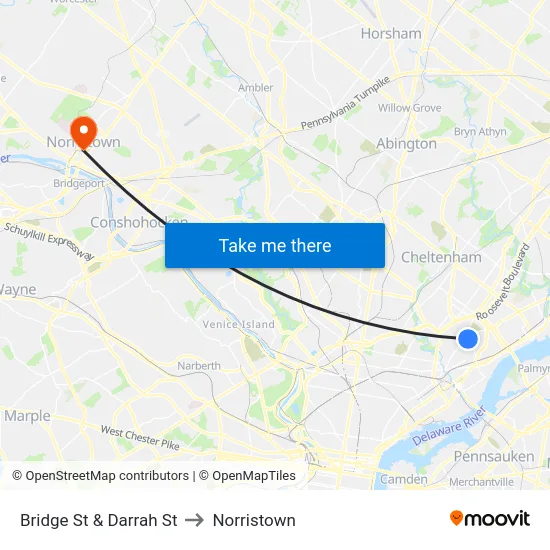 Bridge St & Darrah St to Norristown map