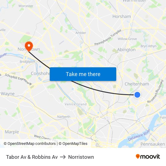 Tabor Av & Robbins Av to Norristown map