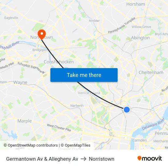 Germantown Av & Allegheny Av to Norristown map
