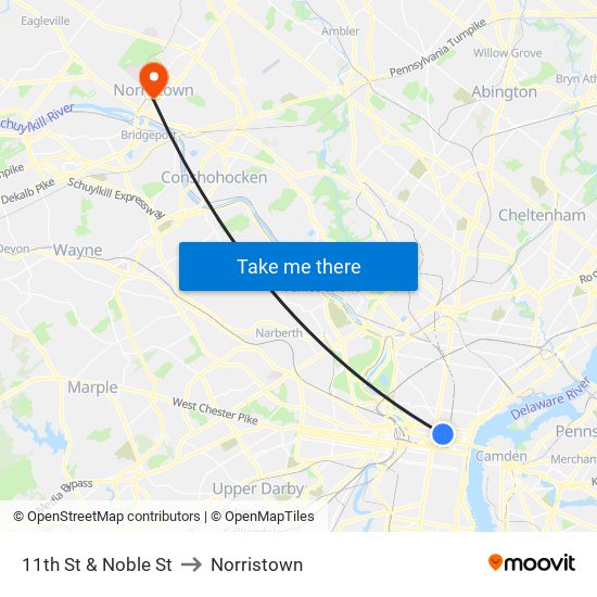 11th St & Noble St to Norristown map