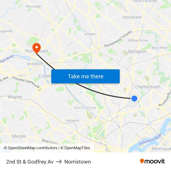 2nd St & Godfrey Av to Norristown map