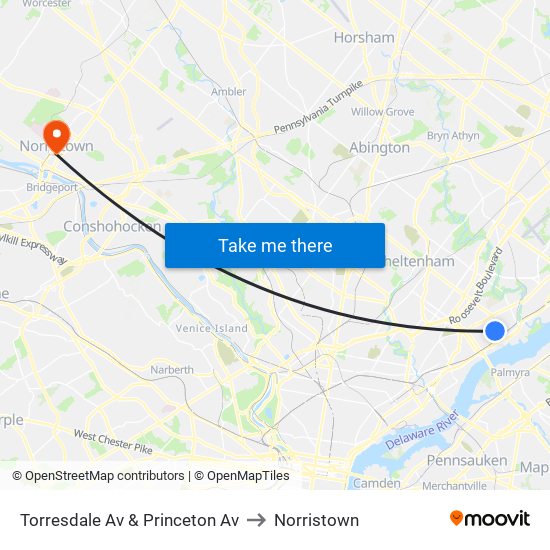 Torresdale Av & Princeton Av to Norristown map